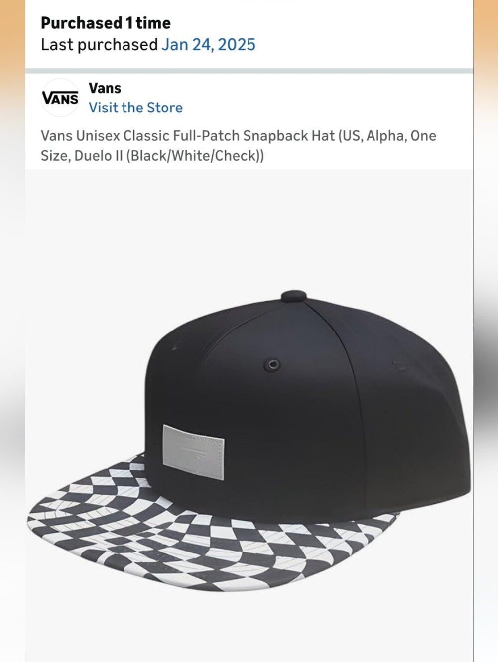 Vans Black Snapback Hat with Black-and-White Checkered